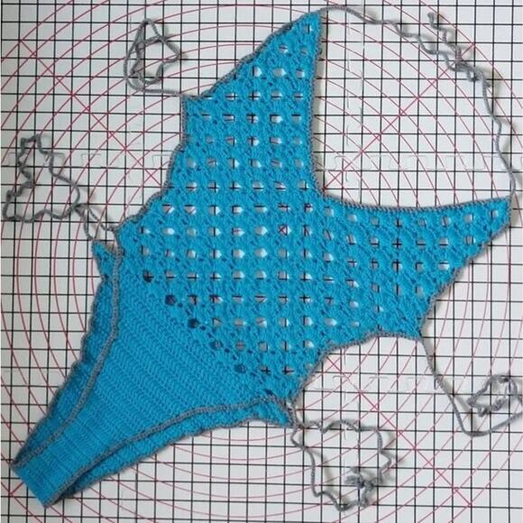 Boho Crochet Swimsuit Bodysuit OSFM Plus Size handmade lacy one piece washable - Picture 3 of 6